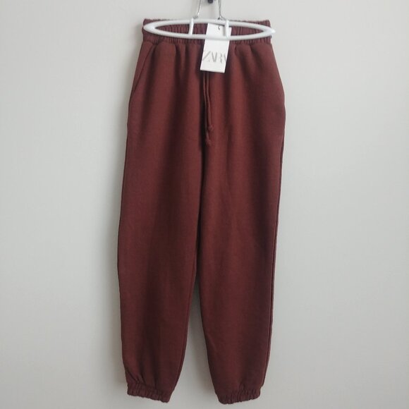 NEW WITH TAGS Zara cotton blend soft brown joggers sweatpants Small - Picture 1 of 15